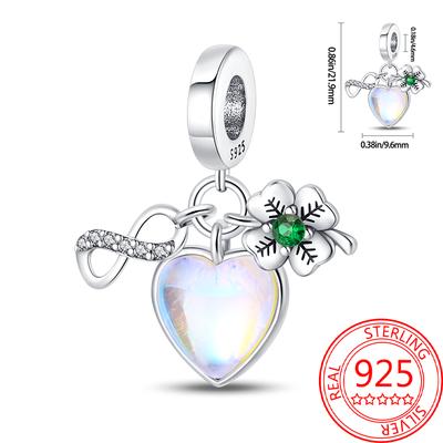 Original Copper Charms Luxury Dreamy Heart Four-Leaf Clover Pendant Beads Fit Bracelet Diy Women Delicate Gift