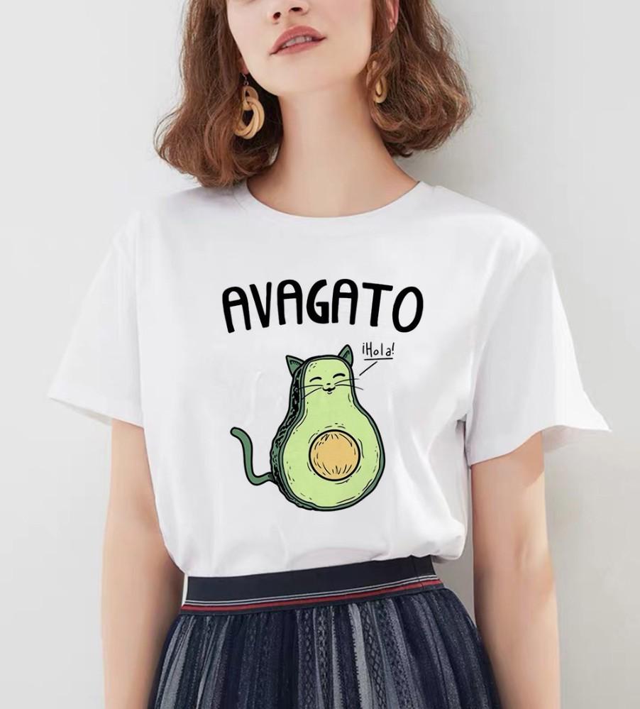 Kawaii Cartoon Avocado Short Sleeve T-Shirt Women Casual Graphic Tops Female Tee Summer T-Shirts