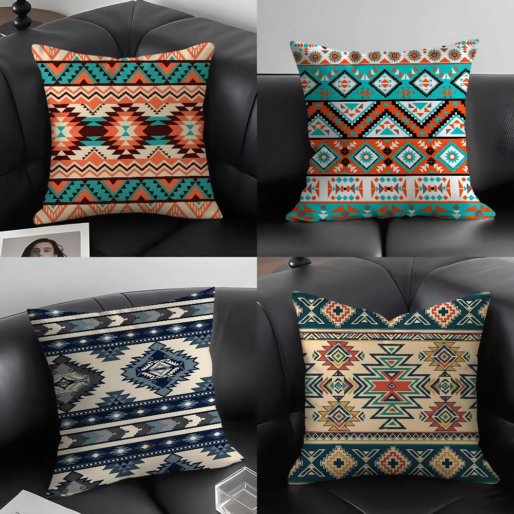 Fashion Bohemia Painting Pillow Case Plush Fabric Soft Double-Sided Printed Sofa Warm Winter Home Gift Cushion Cover