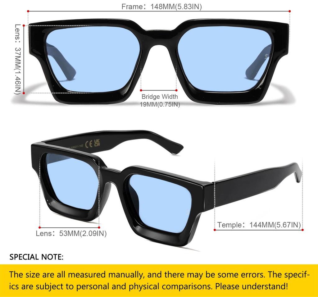 Retro Dicke Rechteckige Sonnenbrille für Männer und Schmale Quadratische Black Tie 90er Jahre Stil [SHEEN KELLY] Frauen, Fassung,