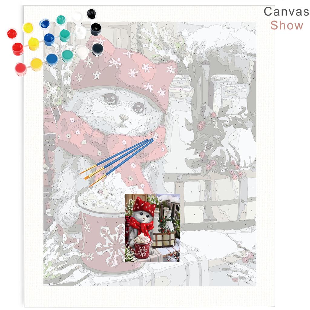 Ruopoty DIY Frame Picture By Numbers Cat Animal HandPainted Wall Art Unique Gift Painting By Number Winter Christmas Gift