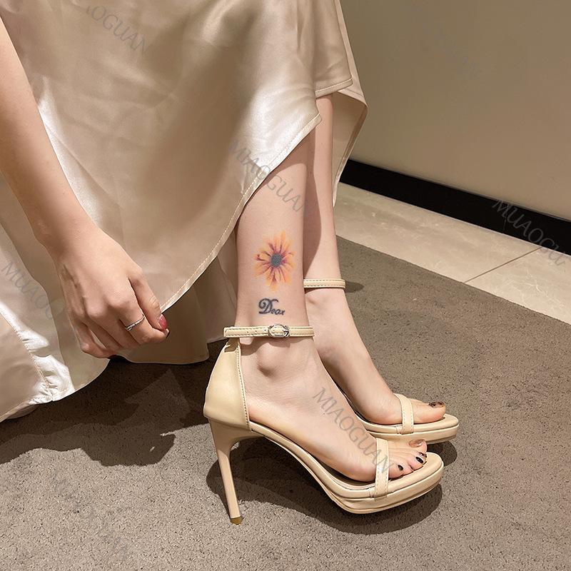 Fashion Women Sandals Sexy Open Toe Thin High Heels Shoes for Women Black Apricot Ankle Buckle Nighclub Platform Party Heeled Sandales