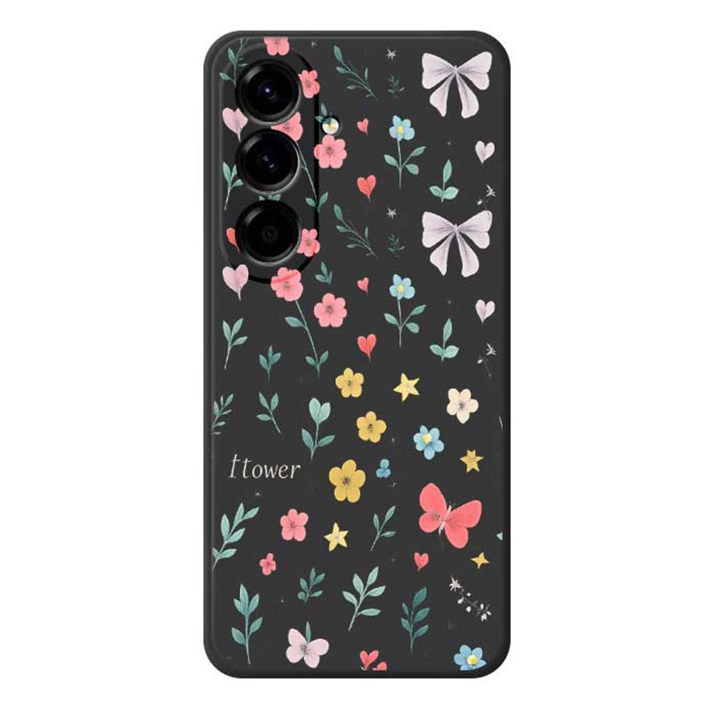 

Чехол для Samsung Galaxy A56 5G с цветочным узором и бантом, печать, прямой край, ТПУ задняя крышка для телефона Black