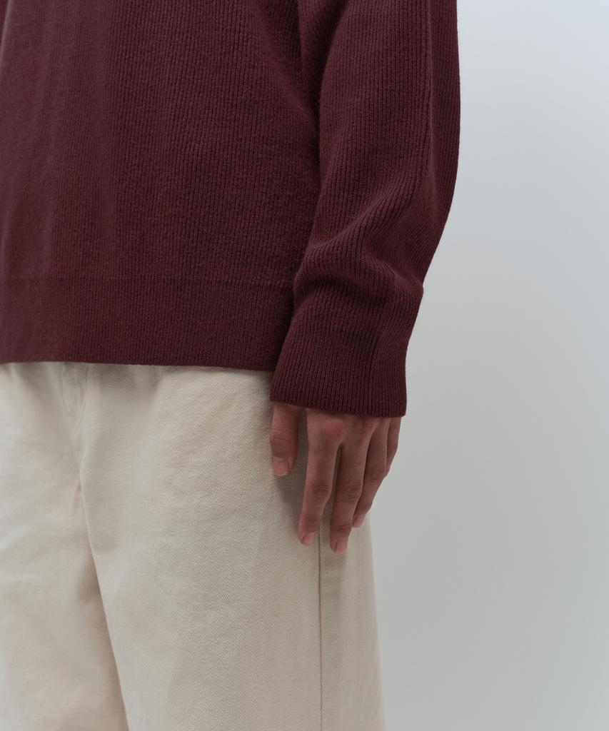 MUSINSA STANDARD [Victoria Wool] Minimal Ribbed Crew Neck Knit [Burgundy]