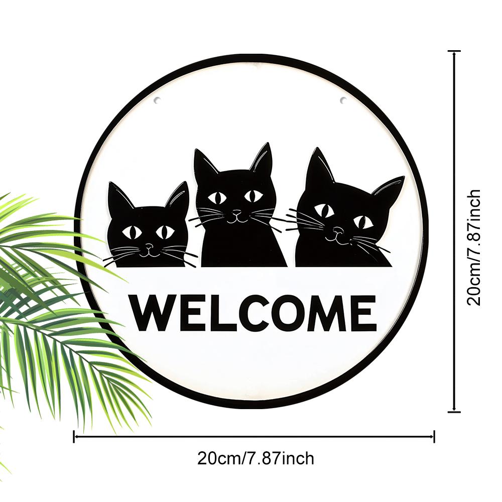Placa decorativa de madeira para pendurar, placas de boas-vindas, O padrão são três gatos fofos, decoração para interior ou jardim, pingente plano 2D, presentes de boas-vindas para amigos