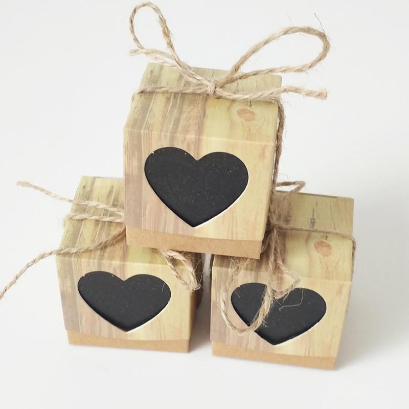 

10шт DIY коробка конфет крафт-бумага подарочный пакет с мешковиной шпагат любовь сердце упаковочные коробки ретро