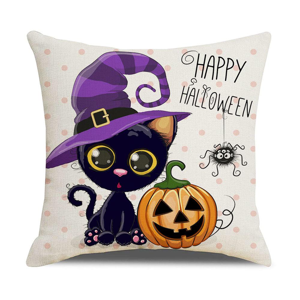 Halloween Pillowcase New Linen Digital Print Home Decoration Purple Pumpkin Cushion Cover