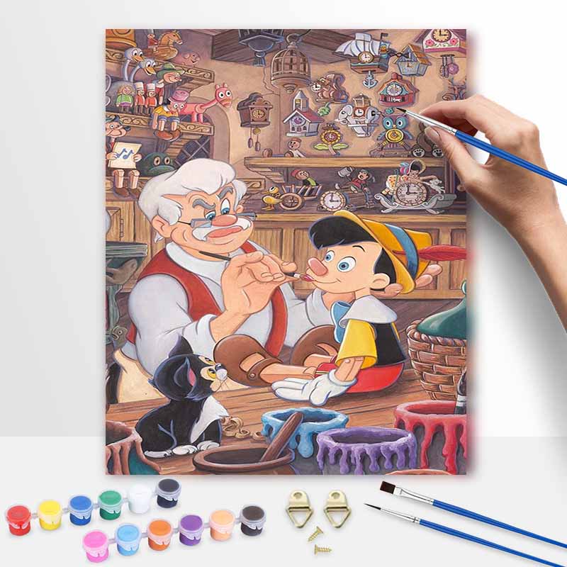 Disney oil painting painting art Pinocchio Gepetto workshop handmade diy painting home decoration gift