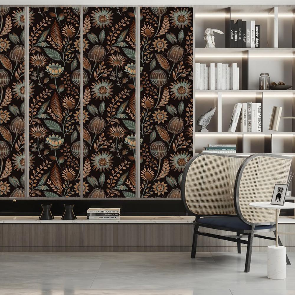 Boho Wallpaper Peel and Stick Dark Floral Contact Paper Waterproof Self-Adhesive Vintage Daisy Wall Paper for Bedroom Walls