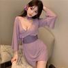Purple erotic Chinese sexy cos uniform suit pure desire to wipe the edge open crotch perspective nightgown