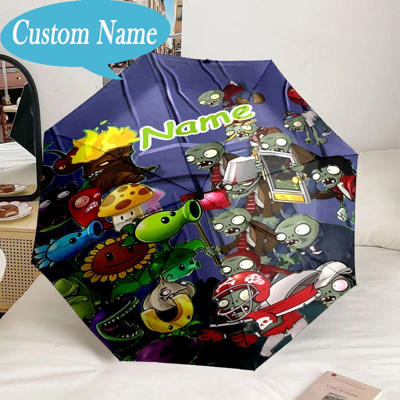 Custom Name Umbrella Zombies Battle Umbrella 8-Frame for Travel, Camping, Casual Lightweight Portable, Essential for Family Gifts