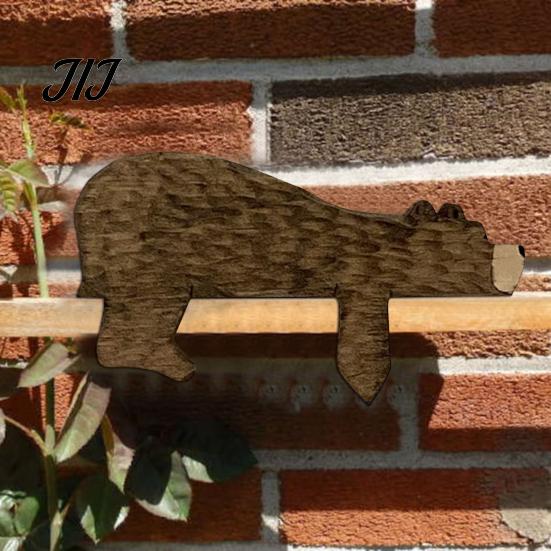 Hand Carved Wood Art Brown Bear Door Topper, Adorable Shape Statue Frame Decor, Wooden Decor Animal Shelf Corner Wall for Home Office Birthday