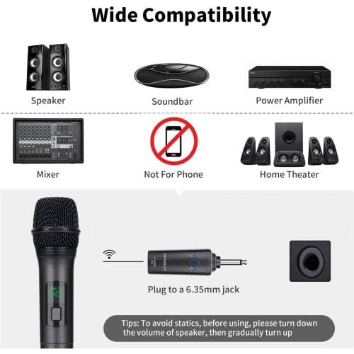 Kithouse K380A Wireless Microphone, Bluetooth Karaoke Microphone, Set of 2, LED Display, Battery-Powered, UHF 10-Channel Dynamic Microphone, 6.35mm Re
