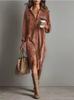 New Solid-Color Corduroy Long-Sleeve Collared Shirt and Loose-Fit Maxi Skirt