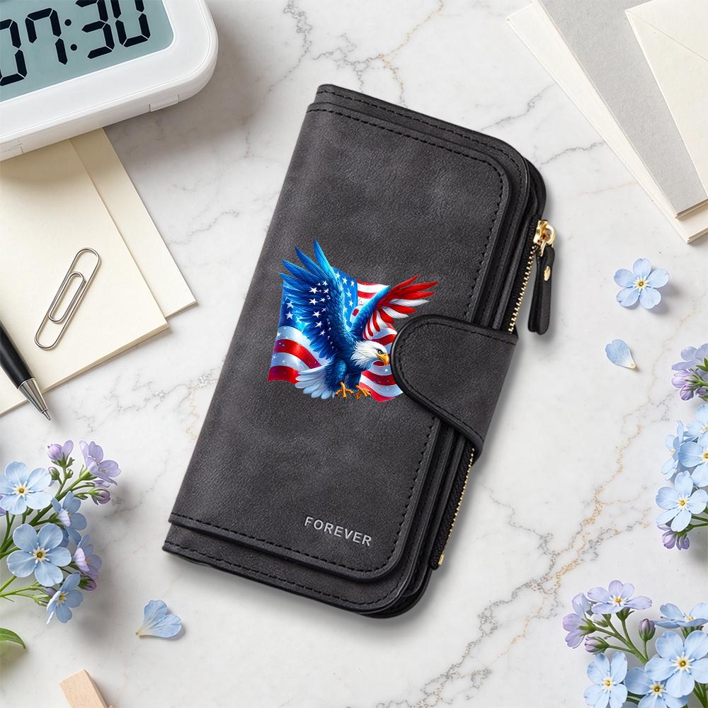 Patriotic Eagle Print Forever Wallet Long Stylish Functional Purse for Daily Use