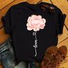 New Fashion Women Black T Shirt Friends Gift Flower Love Print Cute Tee Shirt Female Harajuku Tops Woman Short Sleeve T -Shirts