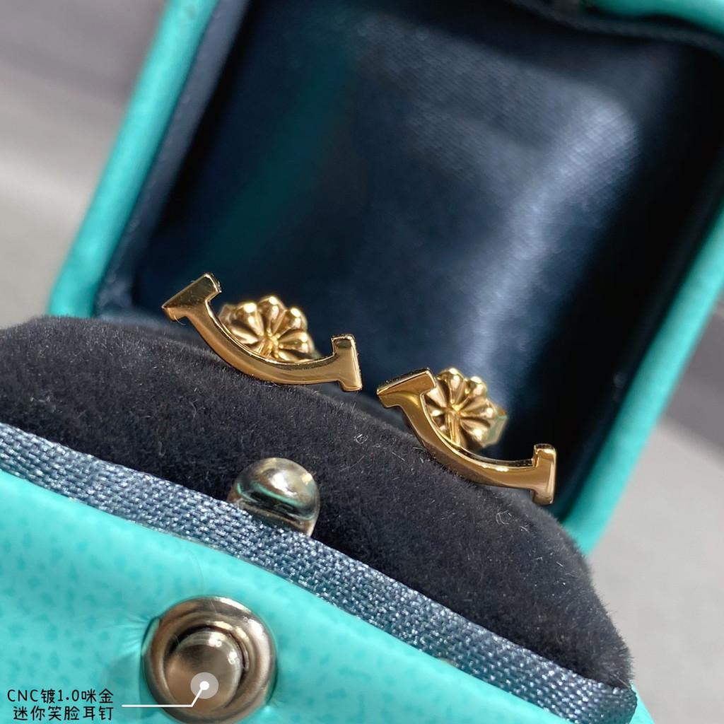 Blumenohrringe Glücksklee Reinsilberohrringe V Metallmaterial Originallogo Galvanisierung 18K Diamantbesetztes lächelndes Gesicht