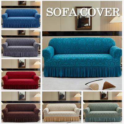 Knitted Sofa Cushion Cover Full Coverage Slip Resistant with Skirt Stretch Dustproof for All Seasons