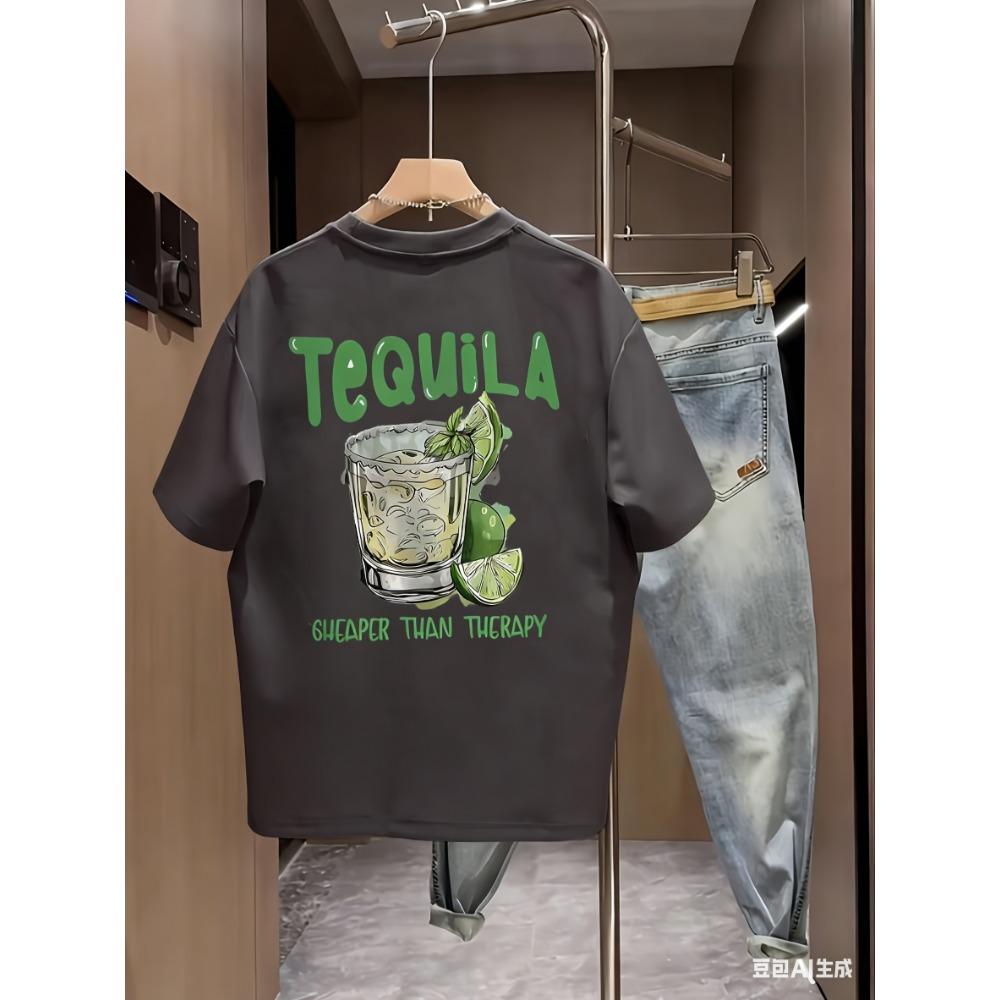 Summer Cotton Men's T Shirt Skin Friendly Breathable Fabric Agave Pattern Print Versatile Comfortable