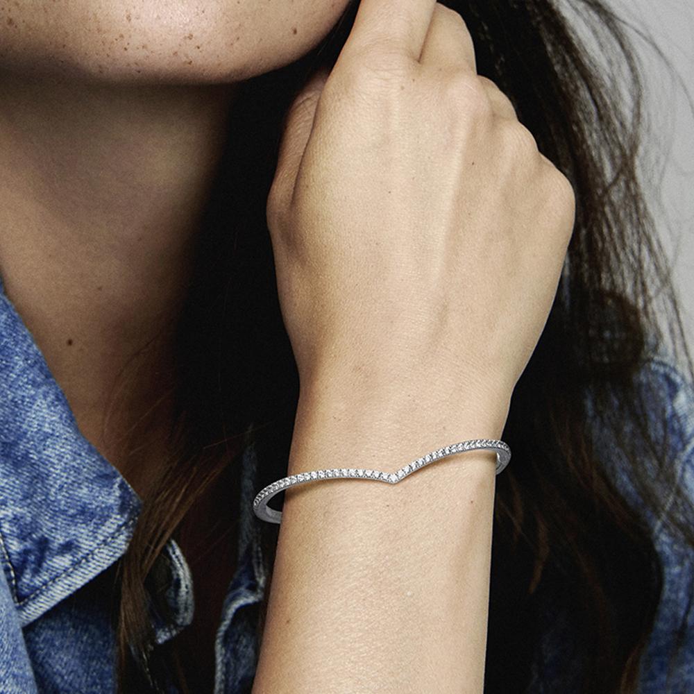 Bransoletka S925 ze srebra próby 925 Lśniące Serce W Wishbone dla Kobiet Biżuteria Europejska Prezenty na Urodziny Bankiet