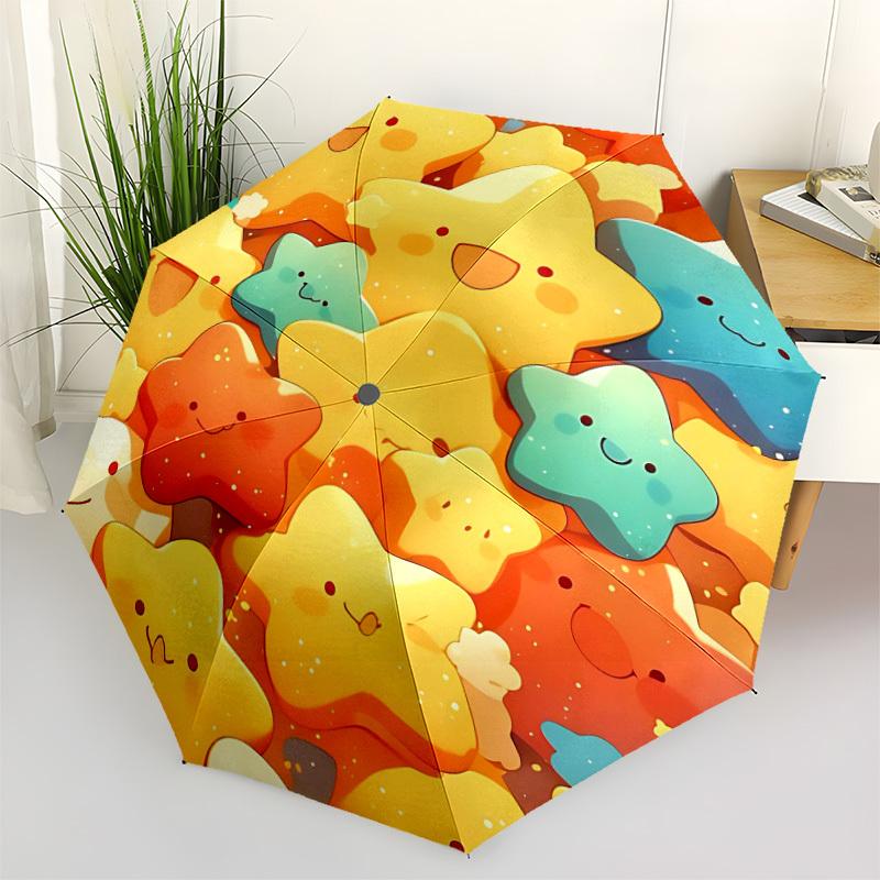 1pc Stars Cute Automatic Folding Umbrella - Compact 8-Rib Design, Durable Plastic & Iron, Lightweight for Outdoor Daily Use019