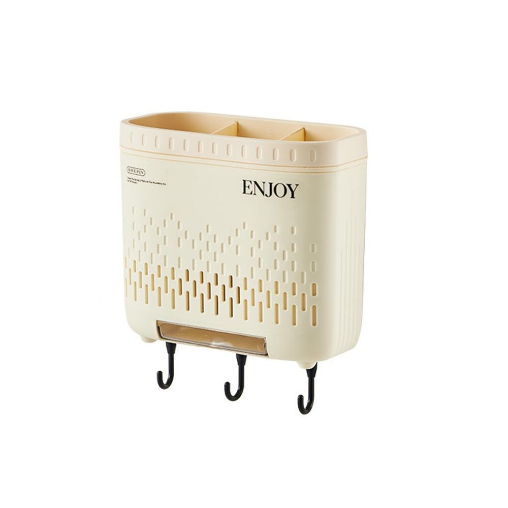 Morden Cream Color Spoon Fork Chopstick Holder Space Saving Dustproof Cutlery Cage Wall-mounted Utensil Drainage Shelf Kitchen