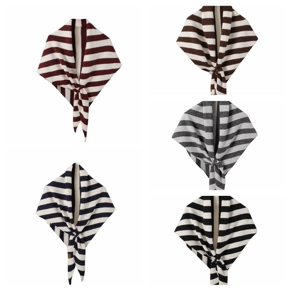 Plush Knitted Triangle Scarf Korean Style Cape Wraps Retro Striped Scarf  Autumn Winter