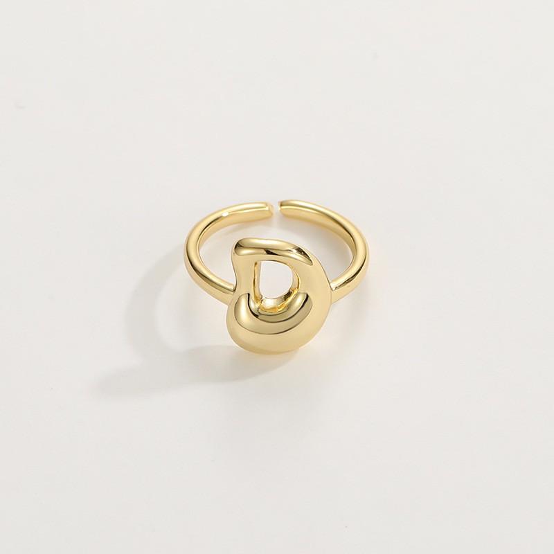 Adjustable Open Ring In 18K Gold Plated Copper With Q-Style Alphabet Letter Design Men Women