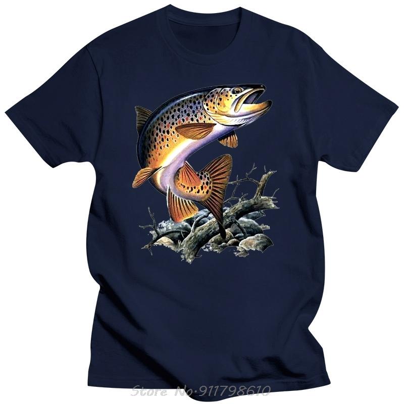 Brown Trout Fishing T-Shirt Cool Casual Pride T Shirt Men Unisex New Fashion Tshirt Men Cotton Tees Streetwear Unisex Tops Tees