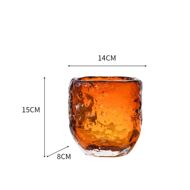 Ice Patterned Amber Glass Vase Plant Pots Table Decoration Flowers Arrangement Decorative Floral Vases Room Aesthetic Decor