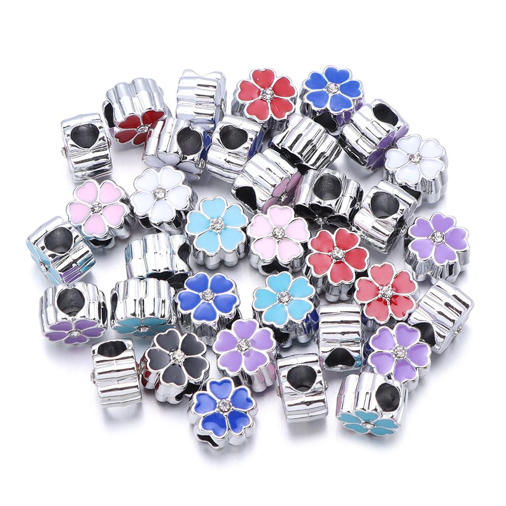 5pcs/lot Alloy Big Hole Beads Colorful Five Petal Flower Loose Bead For DIY Exquisite Bracelet Necklace Jewelry Making Wholesale