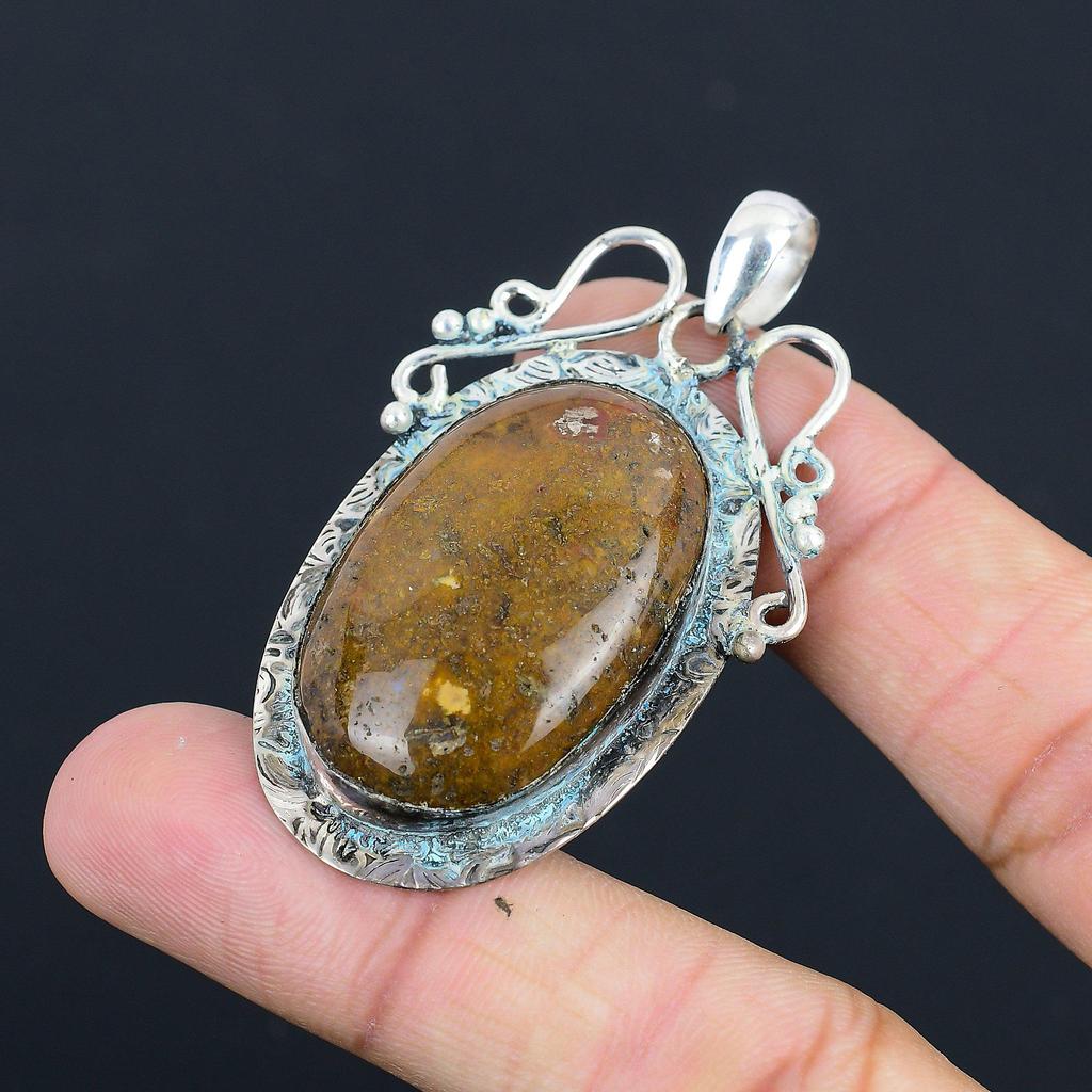 Friendship Day Deal Natural Seam Agate Daughter Boho Pendant 925 Sterling Silver