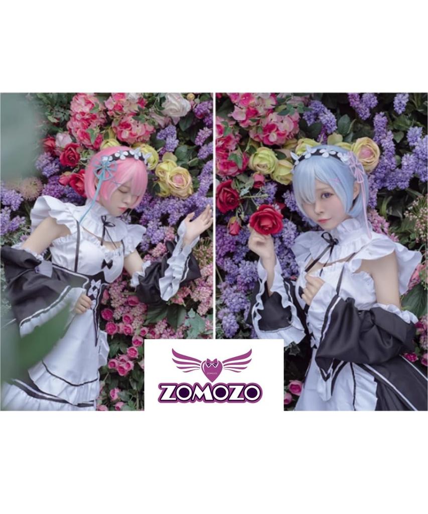[ZOMOZO] Re:ZERO Rem and Ram Cosplay Maid Outfit with Wig, Adult Cosplay Costume, Anime Costume, Stage Costume, Halloween, Christmas, Re:ZERO -Startin