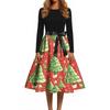 Women's Casual Vintage V-Neck Dress with Christmas Snowflake and Tree Print