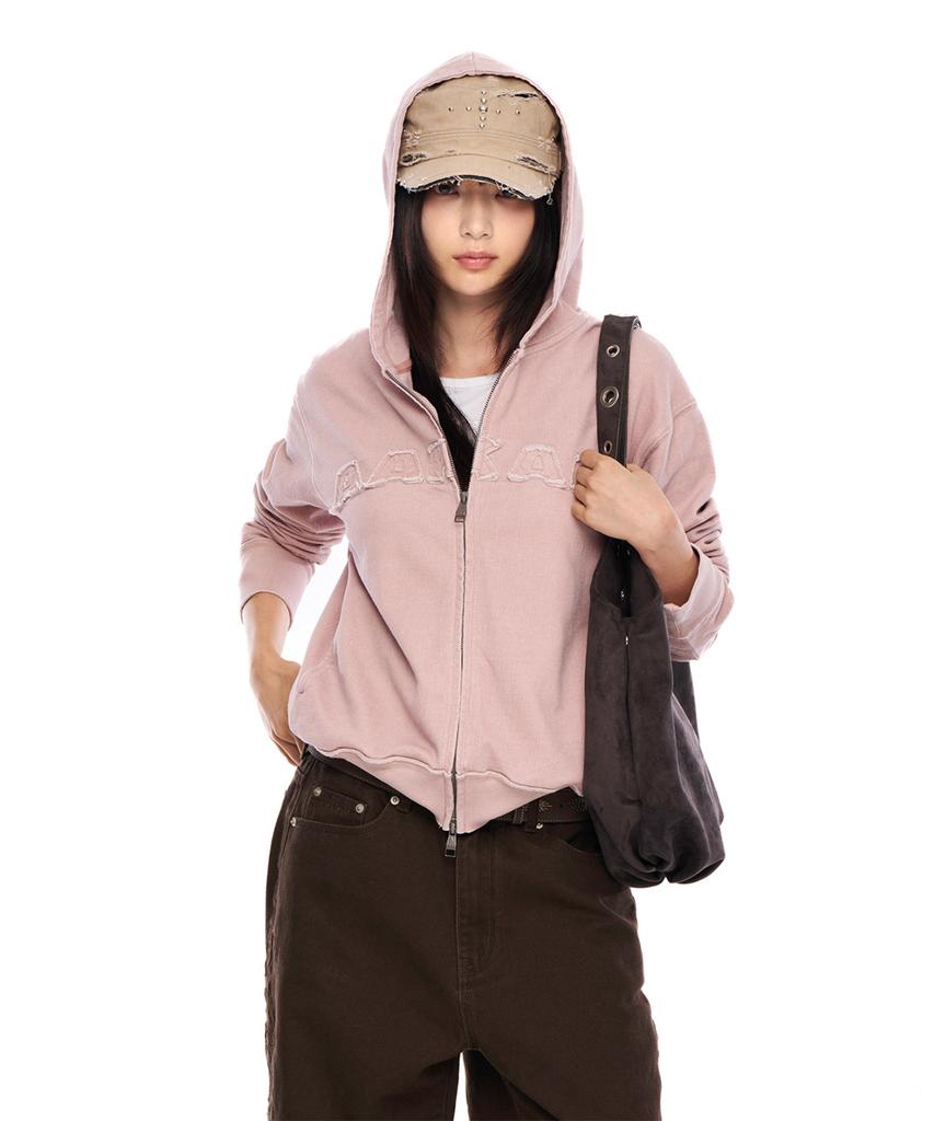 Aakam Logo Patch Zip-Up Hoodie (Pink)