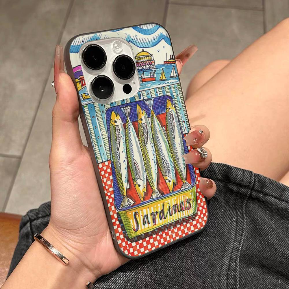 Sardines Fish Phone Case For IPhone 11 12 13 14 15 16 17 Pro Max PLUS Pro Wave Corrugated Silicone Case