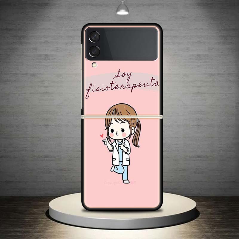 Funny Medicine Nurse Doctor For Samsung Galaxy Z Flip 4 3 5G Phone Case Black Hard Cover ZFlip 4 3 Luxury Shockproof Bumper Coqu