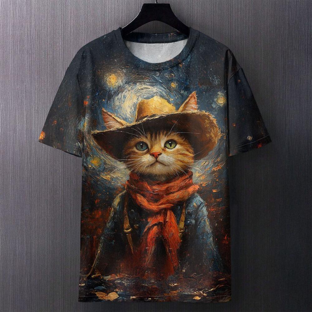 3D T-shirt Men's Cat Printed Comfortable Short Sleeved Comfortable Versatile T-shirts Fashionable