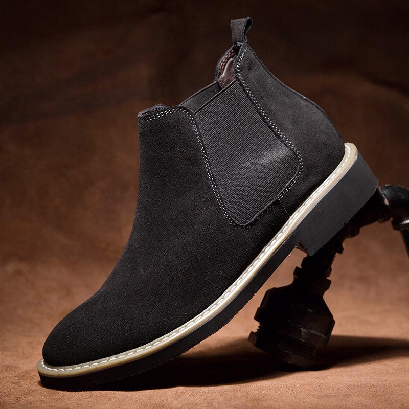 Men s 6cm Hidden Heel Suede Leather Chelsea Ankle Boots 39
