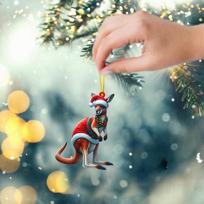 Santa Claus Acrylic 2D Flat Animal World Christmas Day Party Pendant Christmas Tree Decoration Christmas Car Pendants Gifts