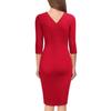 Women's Solid Color Three Quarter Sleeve V Neck Casual Office Knee Length Dress