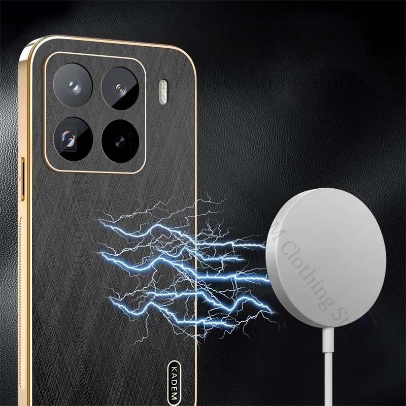 For Xiaomi Poco X7 Pro For Magsafe Magnetic Plating Case For POCO C75 C61 Gold Silk Texture Leather Cover For Poco M6 F6 X6 Pro