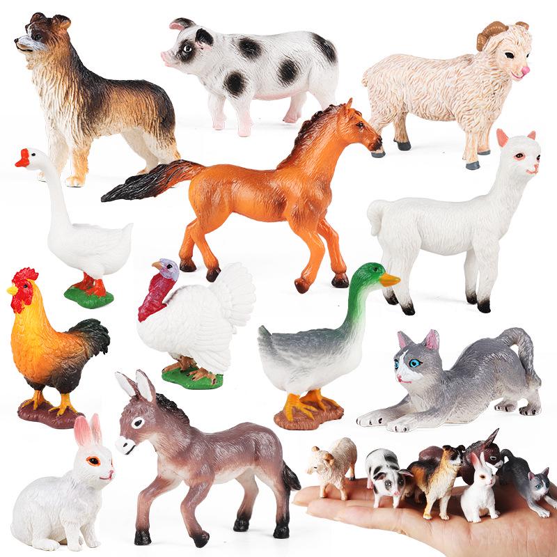 Mini Animal Model Set - Rooster, Duck, Goose, Pig, Rabbit, Dog, Horse, Sheep, Donkey, Cat, Alpaca Toys