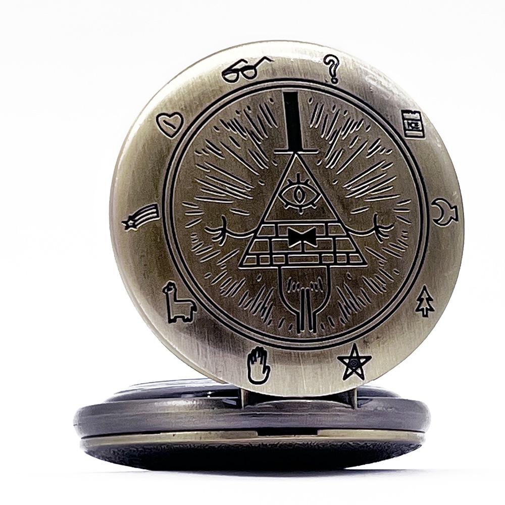 BOSHIYA Quartz Pocket Watch with Chain Gravity Falls Bill Seaver Theme Vintage Bronze Pocket Watch/Gift