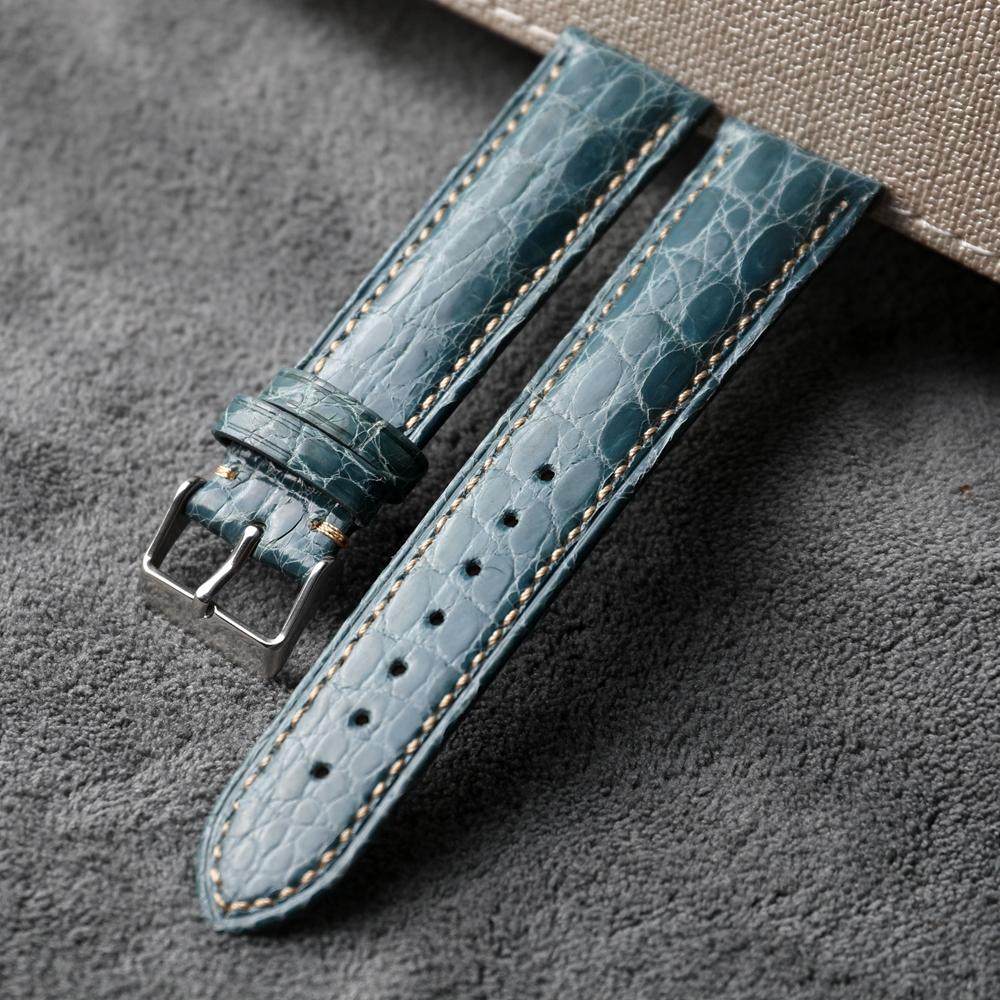 Классический ремешок для часов из кожи аллигатора ручной работы 18 20 22 мм, сине-зеленый, натуральная кожа, винтажный стиль, роскошный кожаный ремешок, винтажный стиль