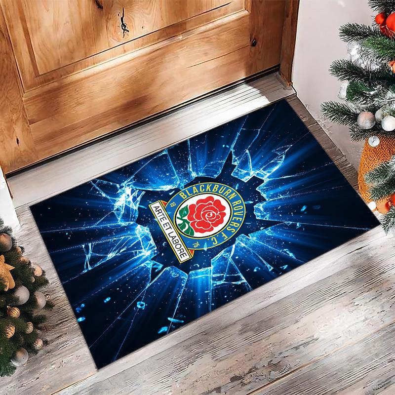 Blackburn Rovers Football Print Crystal Velvet Rug, Comfortable Water Absorbent Non Slip Indoor Floor Carpet