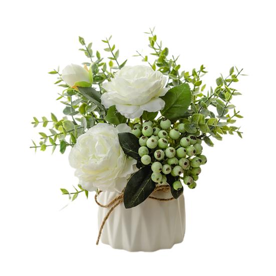 

Искусственная роза поддельный цветок бонсай горшечное растение садовая вечеринка реквизит настольный декор белый