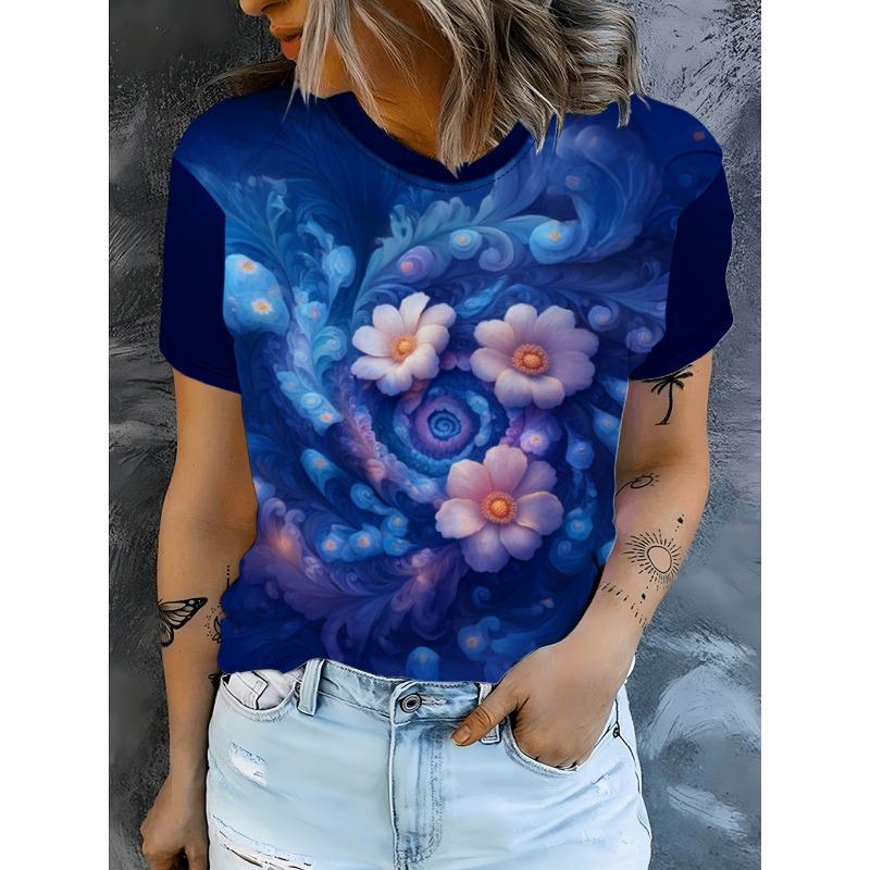 Ladies' T-shirt Cartoon Animals 3D Printing Fashion Women's Short Sleeve Round Neck Casual Comfortable Top