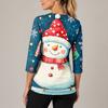 Women's Christmas Print V-Neck Work -Quarter Sleeve Caregiver Uniform Scrub Tunic