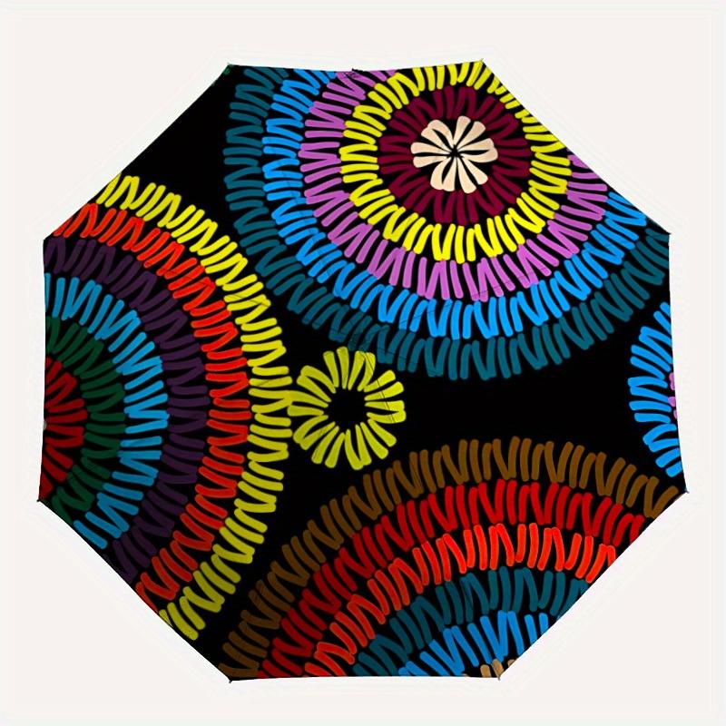 

1pc Colorful Circular Pattern Automatic Open/close Folding Umbrella, Compact Portable Travel Umbrella, Durable Construction yy250804133
